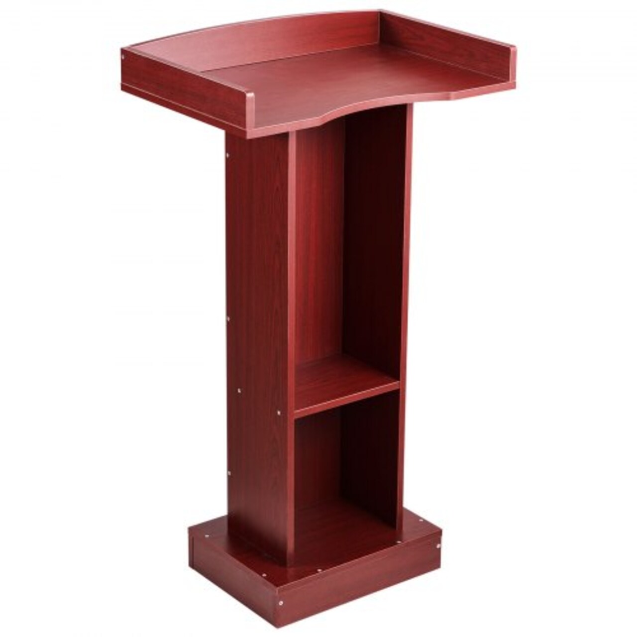 Wooden Podium Stand with Storage Shelves Presentation Lectern Brown